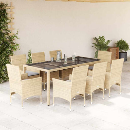 Set da Pranzo da Giardino 9 pz con Cuscini Polyrattan e Vetro - homemem39