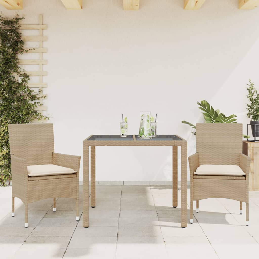 Set da Pranzo da Giardino 3 pz con Cuscini Polyrattan e Vetro - homemem39