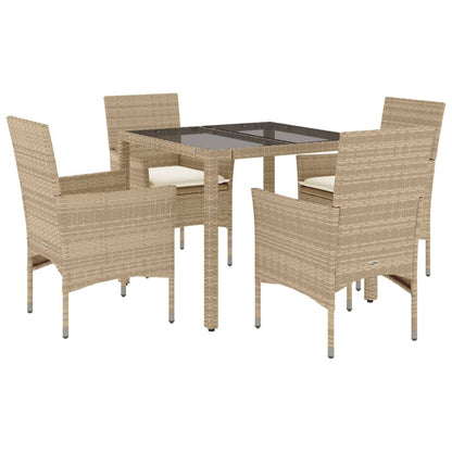 Set da Pranzo da Giardino 5 pz con Cuscini Polyrattan e Vetro - homemem39