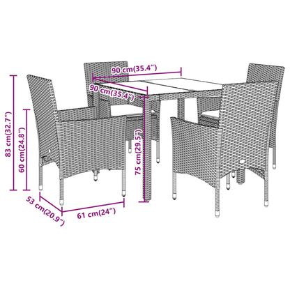 Set da Pranzo da Giardino 5 pz con Cuscini Polyrattan e Vetro - homemem39