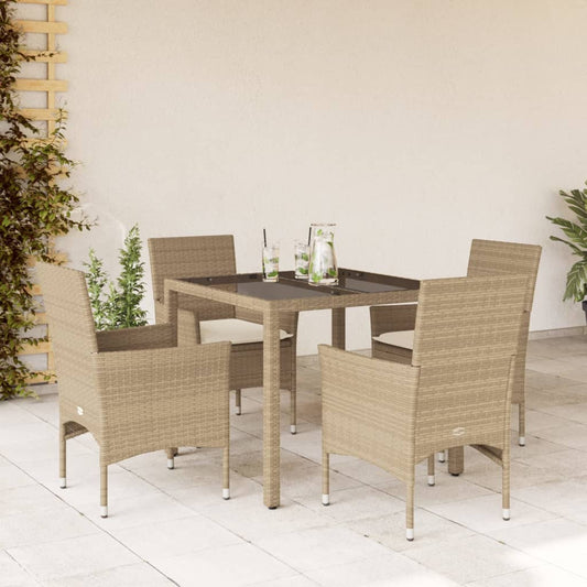 Set da Pranzo da Giardino 5 pz con Cuscini Polyrattan e Vetro - homemem39