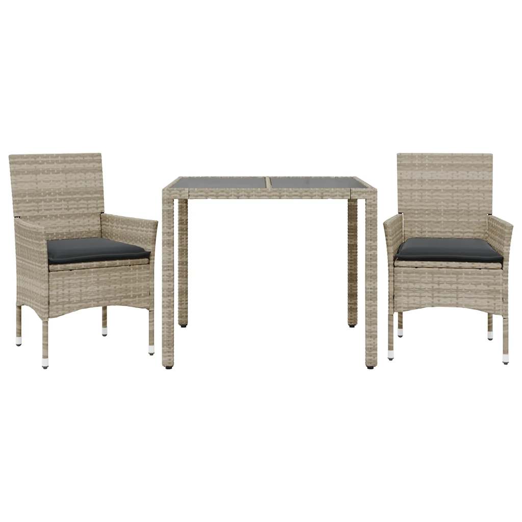 Set Pranzo da Giardino 3pz con Cuscini Polyrattan e Vetro | homemem39