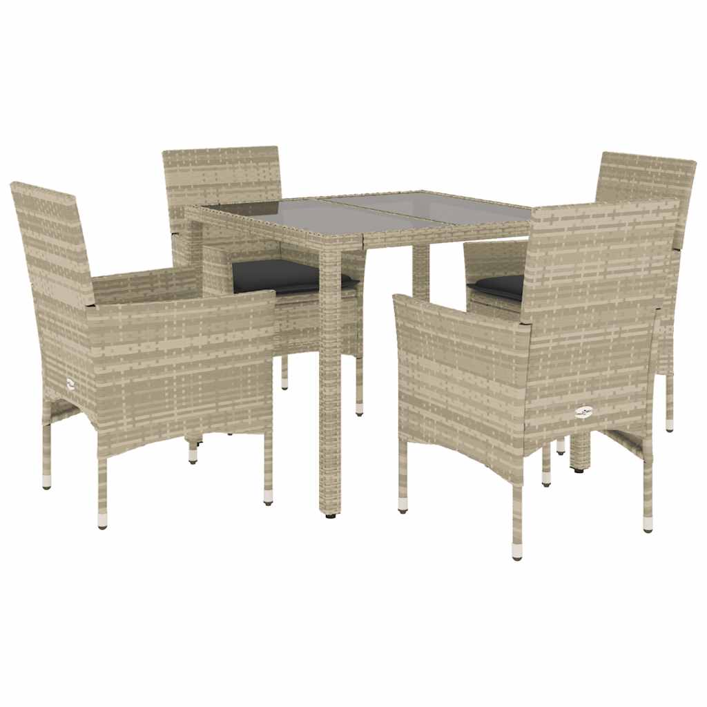 Set Pranzo da Giardino 5pz con Cuscini Polyrattan e Vetro - homemem39