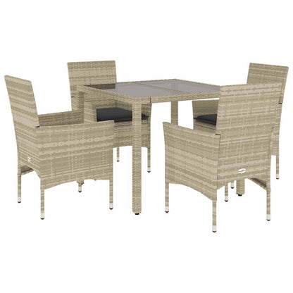 Set Pranzo da Giardino 5pz con Cuscini Polyrattan e Vetro - homemem39