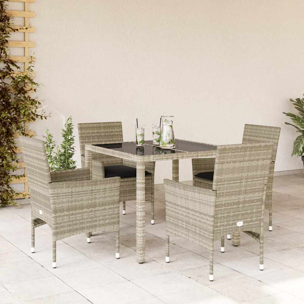 Set Pranzo da Giardino 5pz con Cuscini Polyrattan e Vetro - homemem39