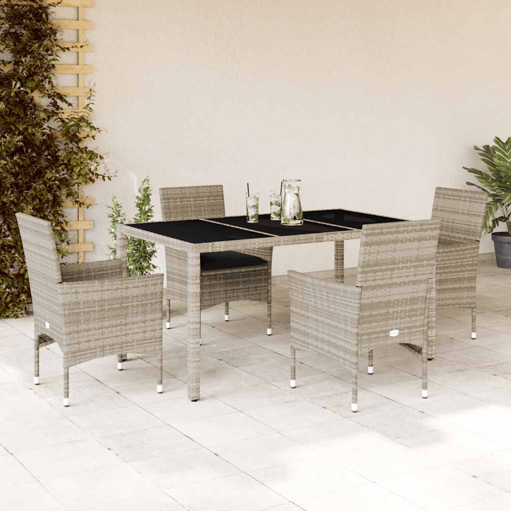 Set Pranzo da Giardino 5pz con Cuscini Polyrattan e Vetro | homemem39