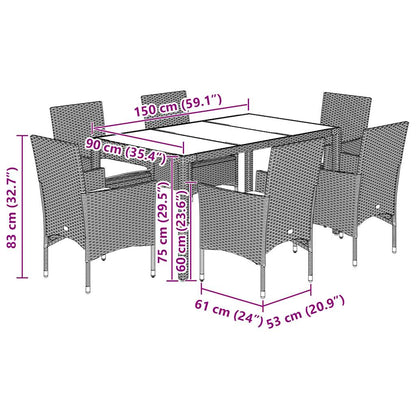 Set Pranzo Giardino 7 pz Cuscini Grigio Chiaro Polyrattan Vetro - homemem39
