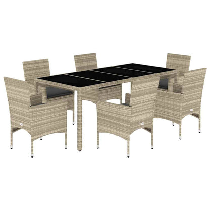 Set Pranzo Giardino 7 pz Cuscini Grigio Chiaro Polyrattan Vetro - homemem39