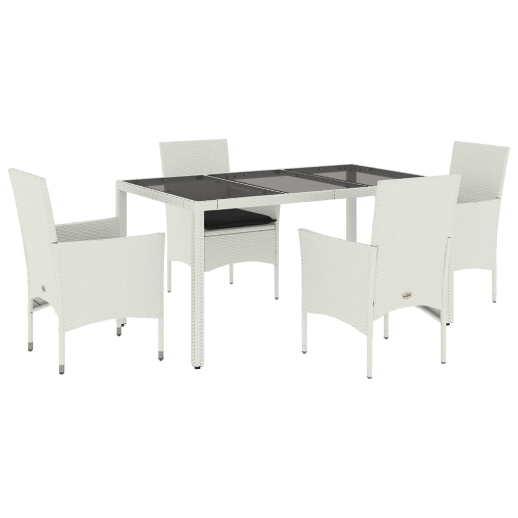 Set da Pranzo da Giardino 5 pz con Cuscini Polyrattan e Vetro