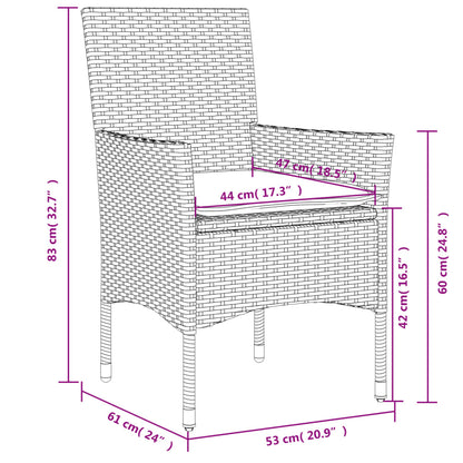 Set da Pranzo da Giardino 5 pz con Cuscini Polyrattan e Vetro