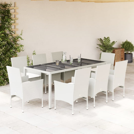 Set da Pranzo da Giardino 9 pz con Cuscini Polyrattan e Vetro