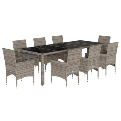 Set da Pranzo da Giardino 9 pz con Cuscini Polyrattan e Vetro - homemem39