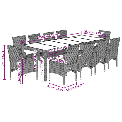 Set da Pranzo da Giardino 11pz con Cuscini Polyrattan e Vetro | homemem39