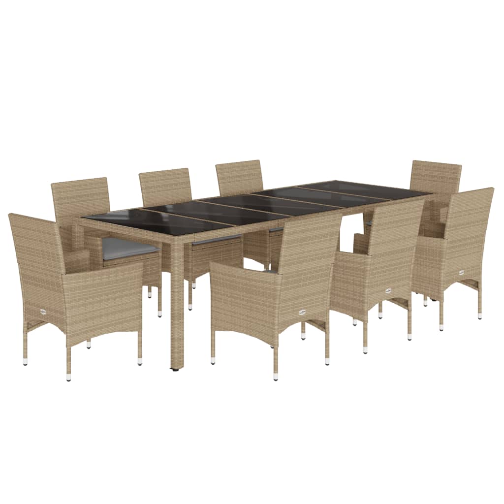 Set da Pranzo da Giardino 9 pz con Cuscini Polyrattan e Vetro | homemem39