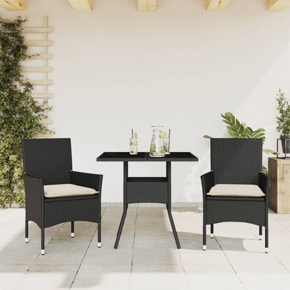 Set da Pranzo da Giardino 3 pz con Cuscini Polyrattan e Vetro - homemem39