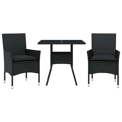 Set da Pranzo da Giardino 3 pz con Cuscini Polyrattan e Vetro | homemem39