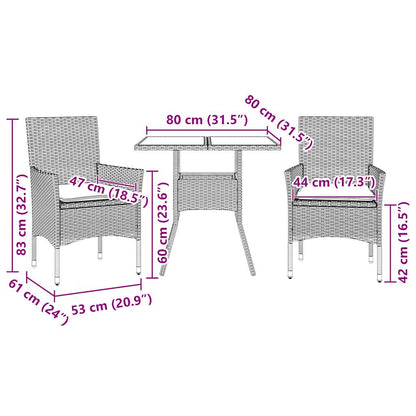 Set da Pranzo da Giardino 3 pz con Cuscini Polyrattan e Vetro - homemem39