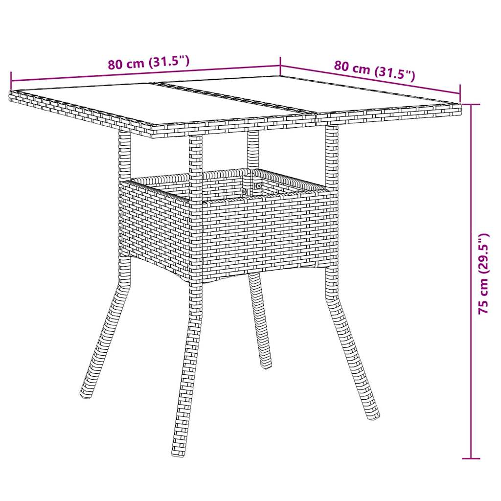 Set da Pranzo da Giardino 3 pz con Cuscini Polyrattan e Vetro | homemem39