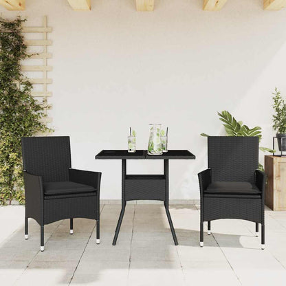 Set da Pranzo da Giardino 3 pz con Cuscini Polyrattan e Vetro - homemem39
