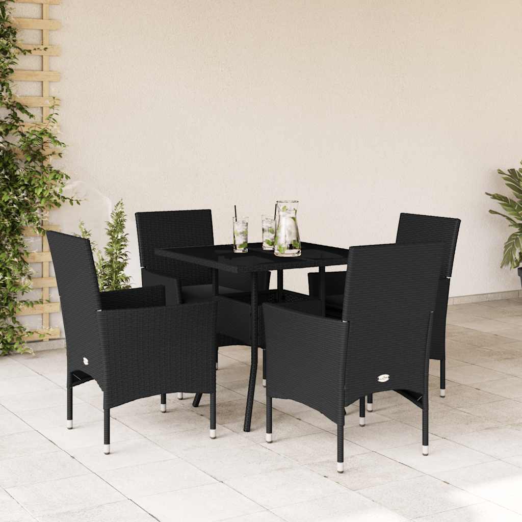 Set da Pranzo da Giardino con Cuscini 5 pz Polyrattan e Vetro - homemem39