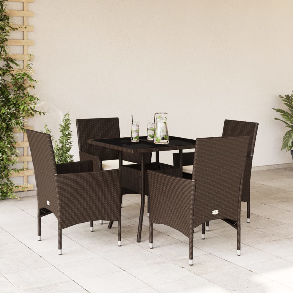 Set da Pranzo da Giardino 5pz con Cuscini Polyrattan e Vetro - homemem39