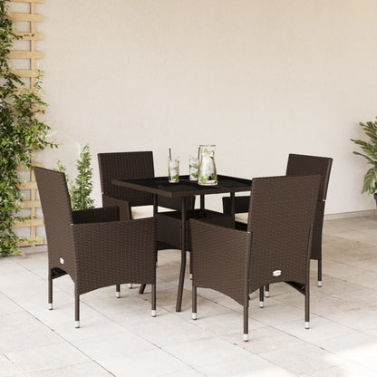 Set da Pranzo da Giardino 5pz con Cuscini Polyrattan e Vetro - homemem39