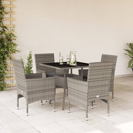 Set da Pranzo da Giardino 5 pz con Cuscini Polyrattan e Vetro - homemem39