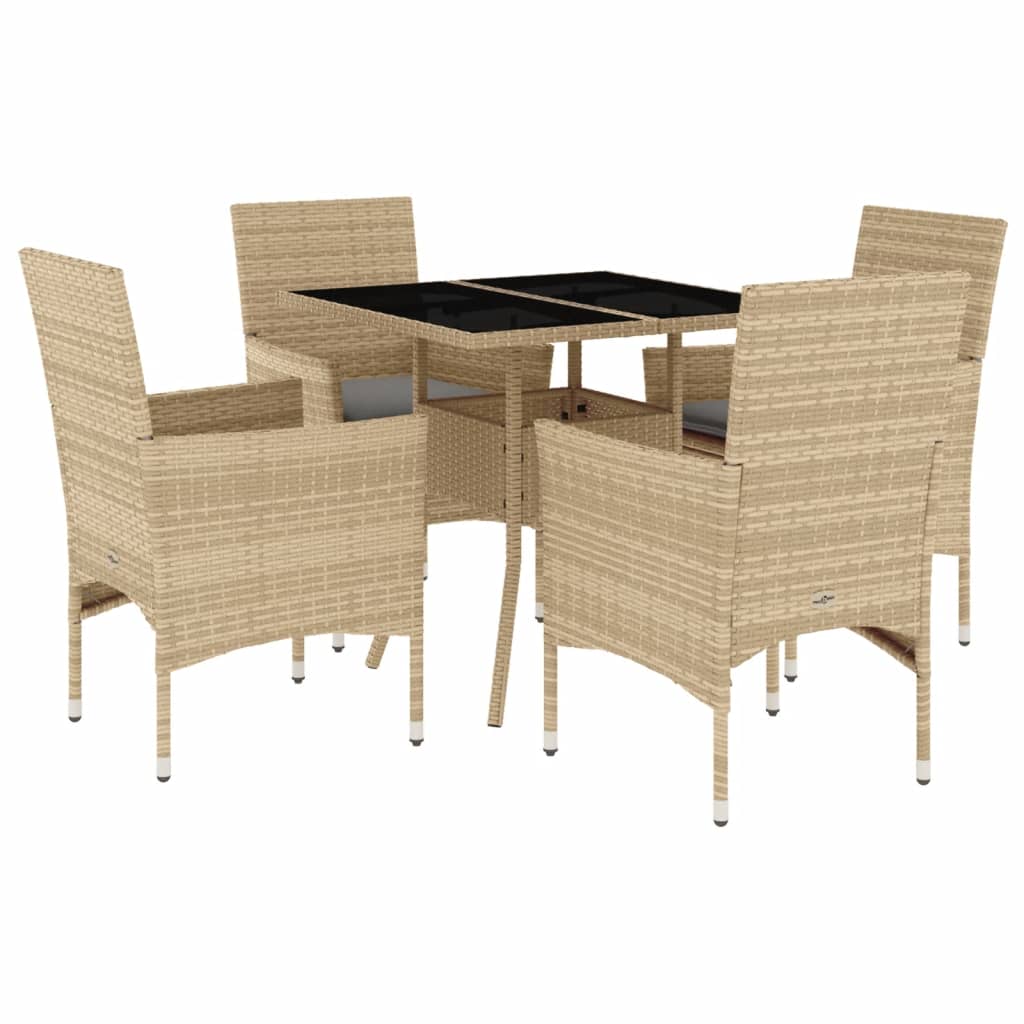 Set da Pranzo da Giardino 5 pz con Cuscini Polyrattan e Vetro - homemem39
