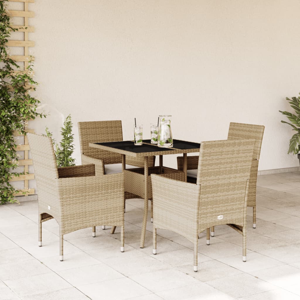 Set da Pranzo da Giardino 5 pz con Cuscini Polyrattan e Vetro - homemem39