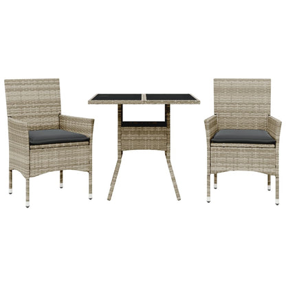 Set Pranzo da Giardino 3pz con Cuscini Polyrattan e Vetro | homemem39
