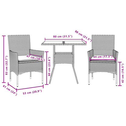 Set Pranzo da Giardino 3pz con Cuscini Polyrattan e Vetro | homemem39