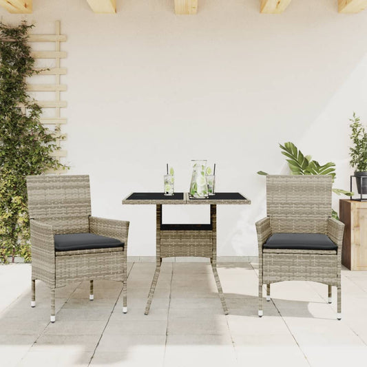 Set Pranzo da Giardino 3pz con Cuscini Polyrattan e Vetro | homemem39