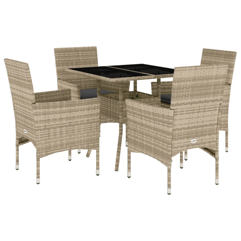 Set Pranzo da Giardino 5pz con Cuscini Polyrattan e Vetro | homemem39