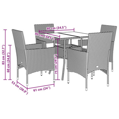 Set Pranzo da Giardino 5pz con Cuscini Polyrattan e Vetro | homemem39