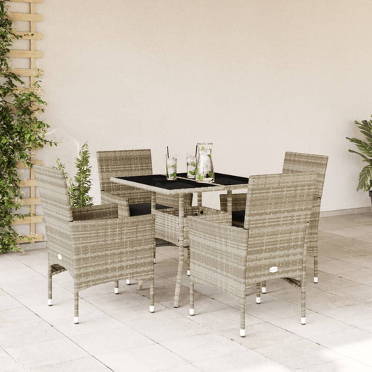 Set Pranzo da Giardino 5pz con Cuscini Polyrattan e Vetro - homemem39