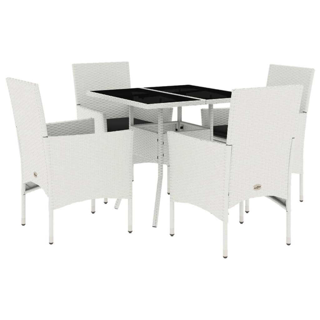 Set da Pranzo da Giardino 5 pz con Cuscini Polyrattan e Vetro