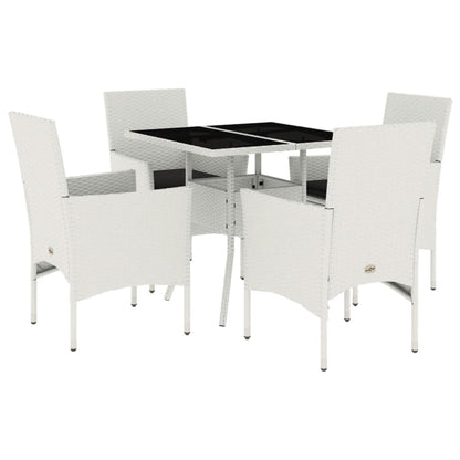 Set da Pranzo da Giardino 5 pz con Cuscini Polyrattan e Vetro