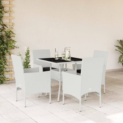 Set da Pranzo da Giardino 5 pz con Cuscini Polyrattan e Vetro