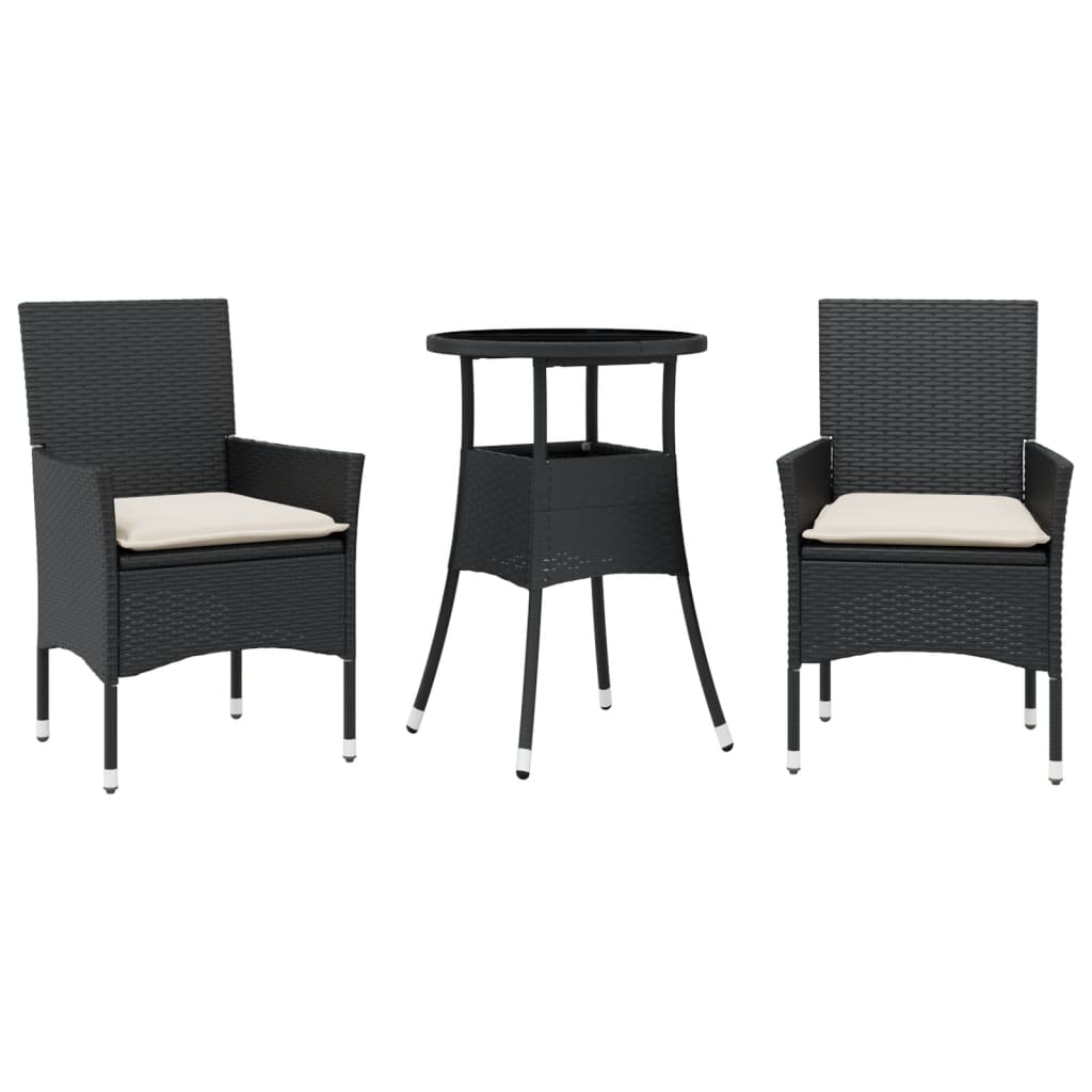 Set da Pranzo da Giardino 3 pz con Cuscini Polyrattan e Vetro | homemem39
