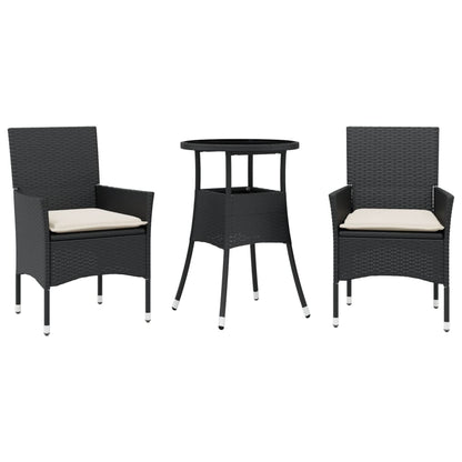 Set da Pranzo da Giardino 3 pz con Cuscini Polyrattan e Vetro | homemem39