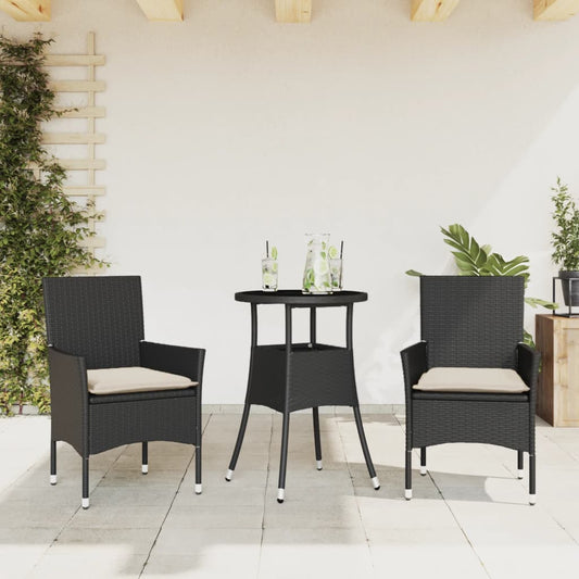 Set da Pranzo da Giardino 3 pz con Cuscini Polyrattan e Vetro - homemem39