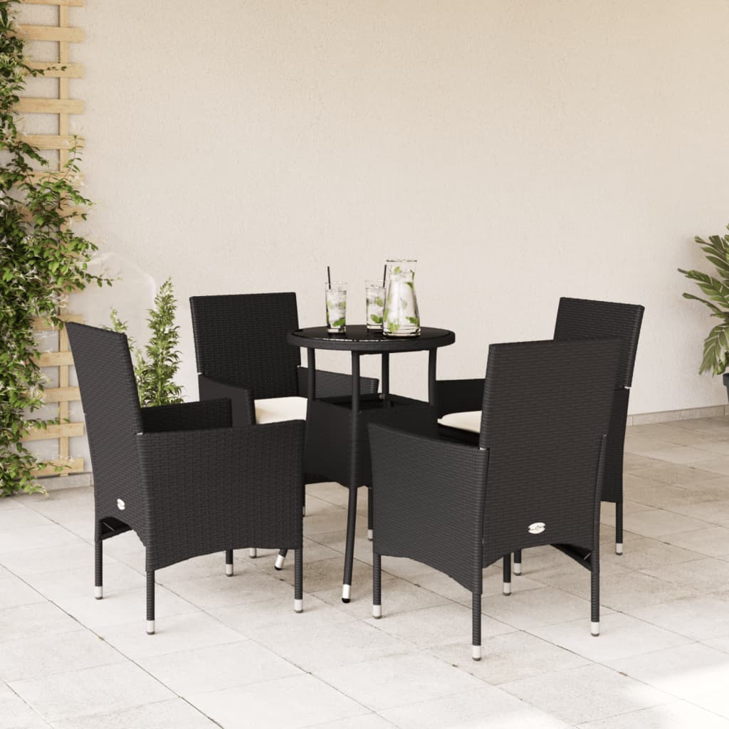 Set da Pranzo da Giardino con Cuscini 5 pz Polyrattan e Vetro | homemem39