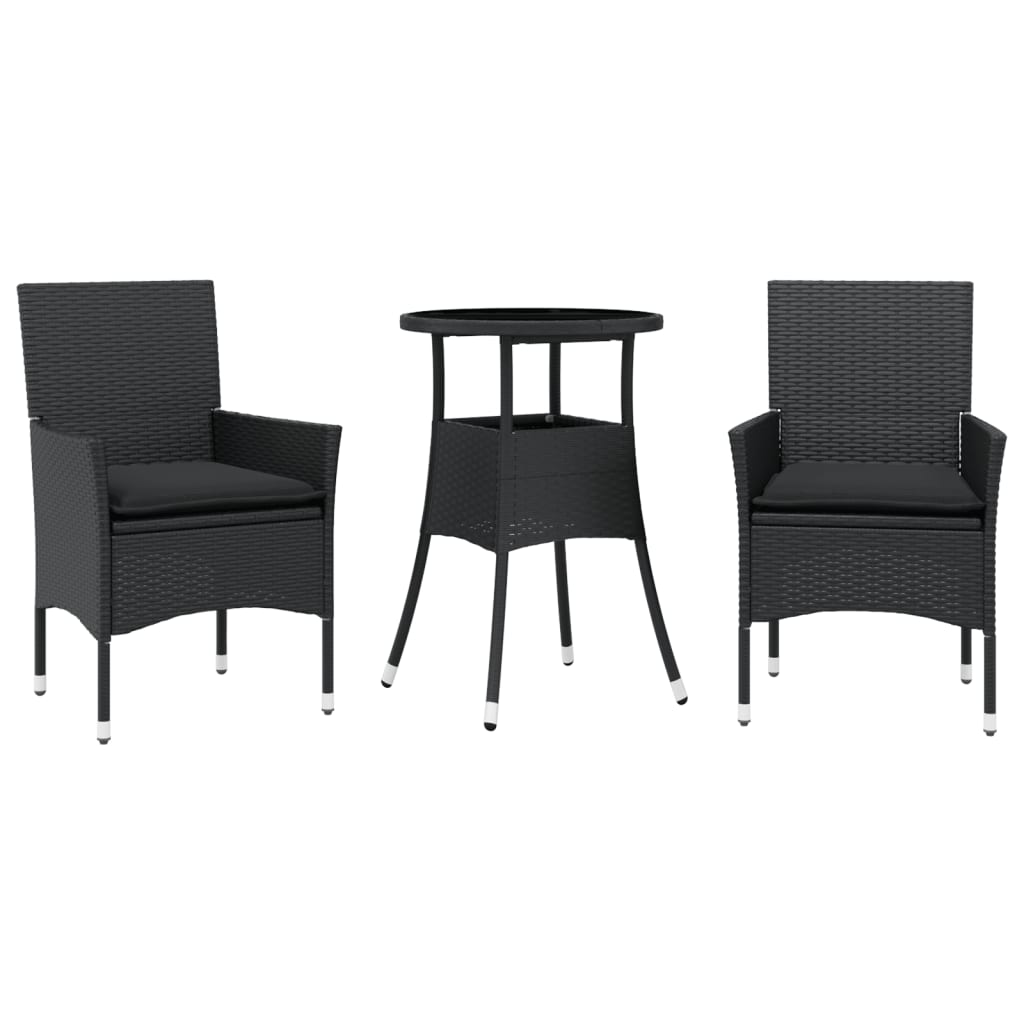Set da Pranzo da Giardino 3 pz con Cuscini Polyrattan e Vetro | homemem39