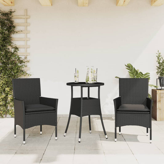 Set da Pranzo da Giardino 3 pz con Cuscini Polyrattan e Vetro - homemem39