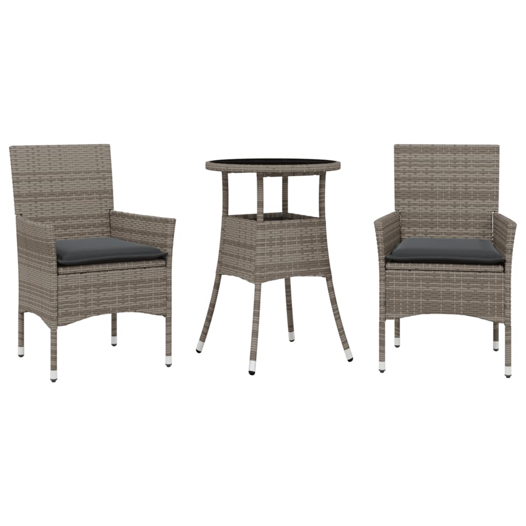 Set da Pranzo da Giardino 3 pz con Cuscini Polyrattan e Vetro | homemem39