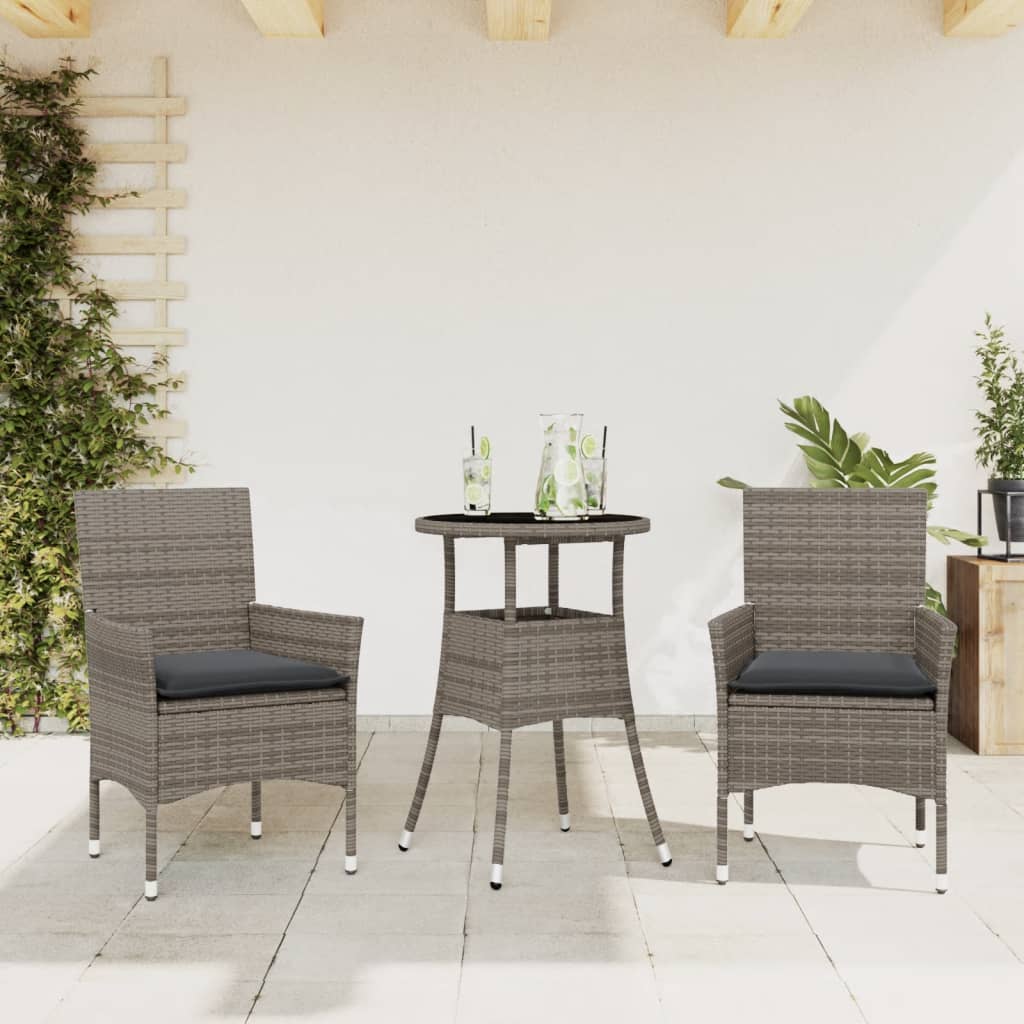 Set da Pranzo da Giardino 3 pz con Cuscini Polyrattan e Vetro | homemem39