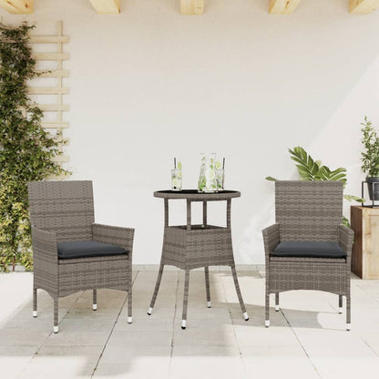 Set da Pranzo da Giardino 3 pz con Cuscini Polyrattan e Vetro - homemem39