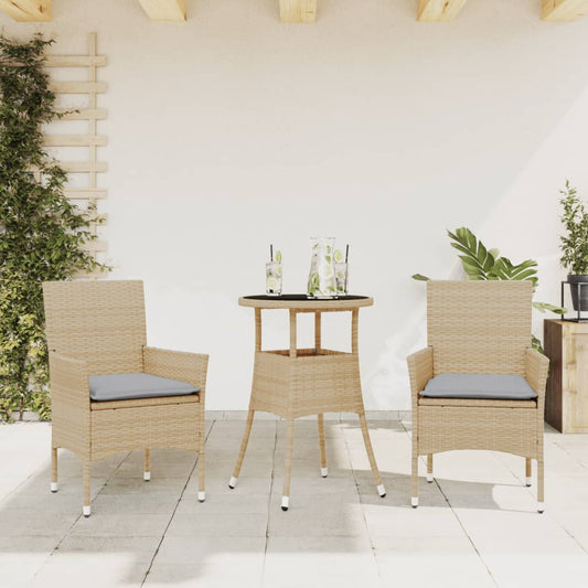 Set da Pranzo da Giardino 3 pz con Cuscini Polyrattan e Vetro - homemem39