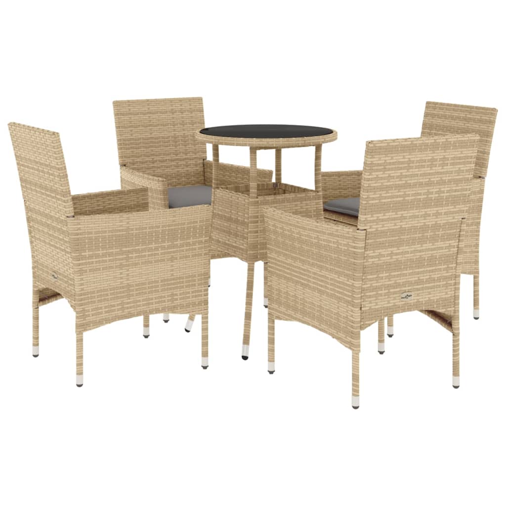 Set da Pranzo da Giardino 5 pz con Cuscini Polyrattan e Vetro - homemem39