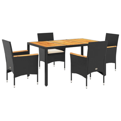 Set Pranzo da Giardino 5 pz con Cuscini Nero Polyrattan Acacia | homemem39
